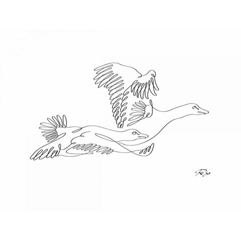 Geese White Modern Wood Framed Art Print by Mahdavi, Gholam Reza