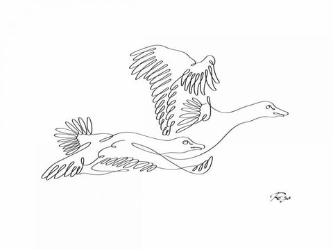 Geese White Modern Wood Framed Art Print with Double Matting by Mahdavi, Gholam Reza