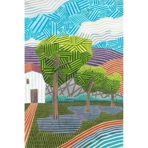 Paisaje con tres arboles Black Modern Wood Framed Art Print with Double Matting by Ortas, Javier