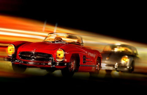 Cars in action - M.Benz 300SL Black Ornate Wood Framed Art Print with Double Matting by Debionne, Jean-Loup