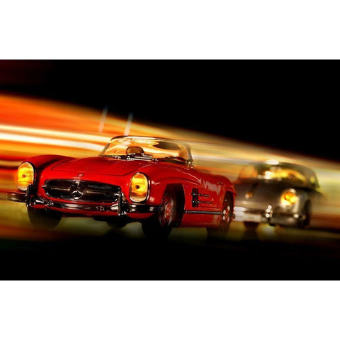 Cars in action - M.Benz 300SL White Modern Wood Framed Art Print by Debionne, Jean-Loup