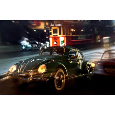 Cars in action - VW Beetle Black Modern Wood Framed Art Print with Double Matting by Debionne, Jean-Loup