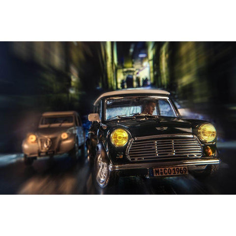 Cars in action - Austin Mini Black Modern Wood Framed Art Print with Double Matting by Debionne, Jean-Loup