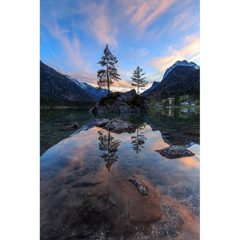 Abend am Hintersee Black Modern Wood Framed Art Print with Double Matting by Scholz, Markus