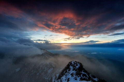 Sonnenuntergang am Herzogstand White Modern Wood Framed Art Print with Double Matting by Scholz, Markus