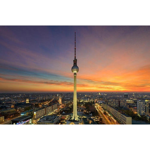 Berlin - Alexanderplatz Skyline Black Modern Wood Framed Art Print by Abid, Michael