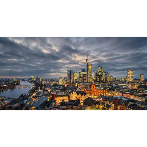 Frankfurt - Evening Skyline Black Modern Wood Framed Art Print by Abid, Michael