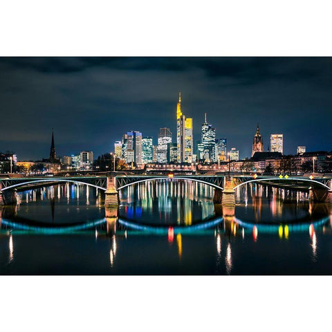 Frankfurt - Skyline Black Modern Wood Framed Art Print with Double Matting by Abid, Michael