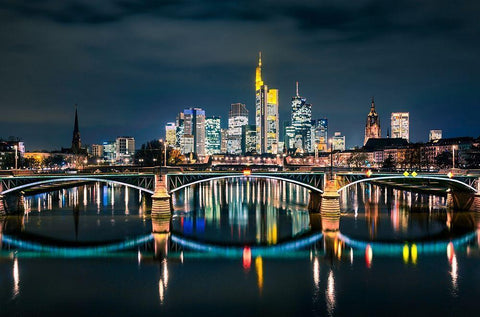 Frankfurt - Skyline White Modern Wood Framed Art Print with Double Matting by Abid, Michael