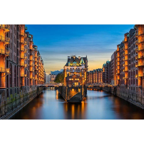 Hamburg - Speicherstadt Black Modern Wood Framed Art Print by Abid, Michael