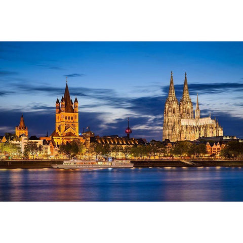 KÃ¶ln - Skyline Blue Hour Black Modern Wood Framed Art Print with Double Matting by Abid, Michael