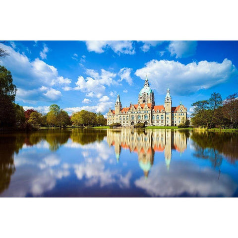 Hannover - Rathaus Maschteich Gold Ornate Wood Framed Art Print with Double Matting by Abid, Michael