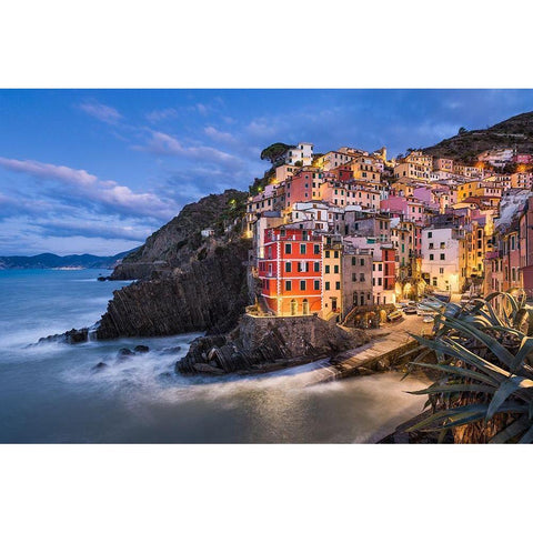 Riomaggiore Blues White Modern Wood Framed Art Print by Abid, Michael