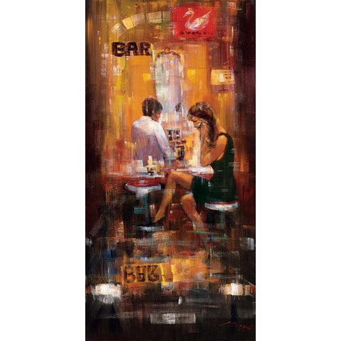 Bar Scene II Black Modern Wood Framed Art Print with Double Matting by Madjid