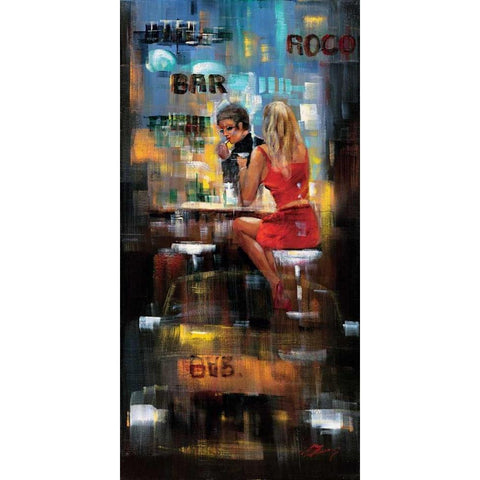 Bar Scene III White Modern Wood Framed Art Print by Madjid