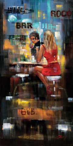 Bar Scene III White Modern Wood Framed Art Print with Double Matting by Madjid