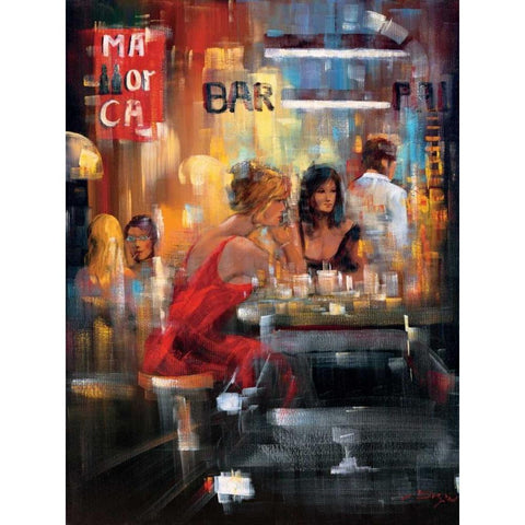 Bar Scene IV White Modern Wood Framed Art Print by Madjid