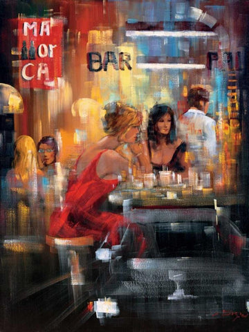 Bar Scene IV White Modern Wood Framed Art Print with Double Matting by Madjid