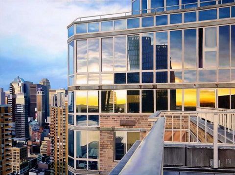 NYC Penthouse Reflections White Modern Wood Framed Art Print with Double Matting by Schuh, Michael