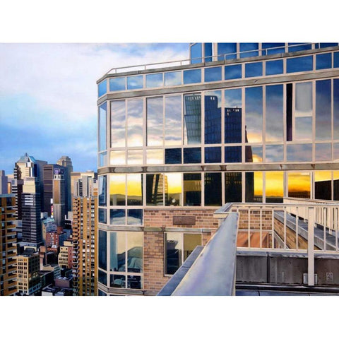 NYC Penthouse Reflections Gold Ornate Wood Framed Art Print with Double Matting by Schuh, Michael