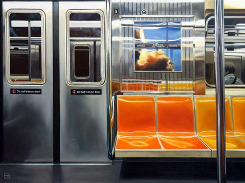 NYC Subway Reflections White Modern Wood Framed Art Print with Double Matting by Schuh, Michael