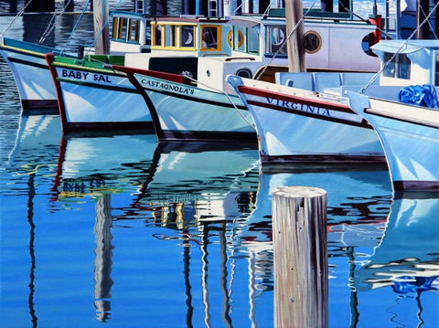 Fishermans Wharf Reflections Black Ornate Wood Framed Art Print with Double Matting by Schuh, Michael