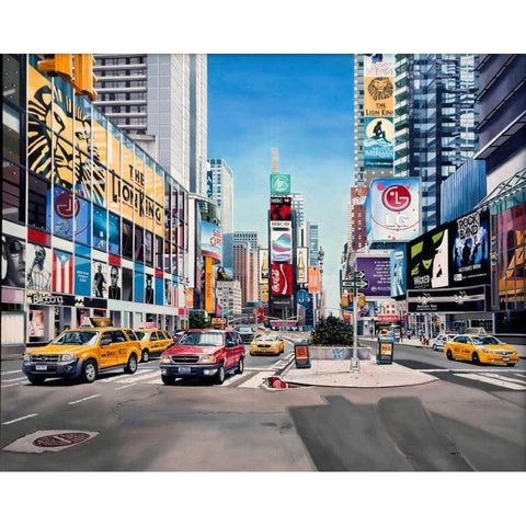 Time Square Reflections White Modern Wood Framed Art Print by Schuh, Michael