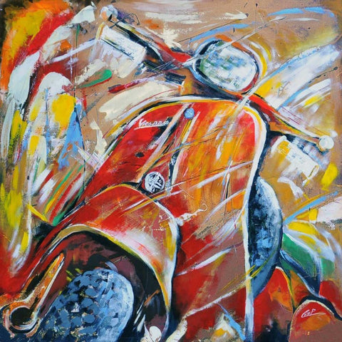 Vespa II Black Ornate Wood Framed Art Print with Double Matting by Colle, Pasquale