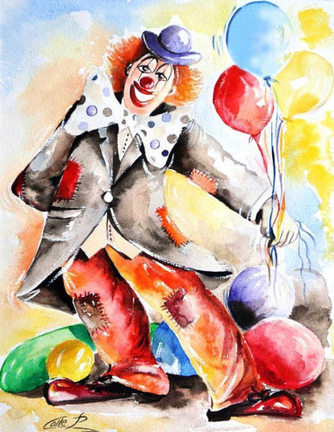 Clown II Black Ornate Wood Framed Art Print with Double Matting by Colle, Pasquale