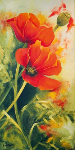 Mohnbluten I Black Ornate Wood Framed Art Print with Double Matting by Ruther, Petra