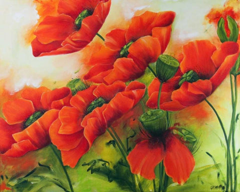 Mohnbluten II Black Ornate Wood Framed Art Print with Double Matting by Ruther, Petra