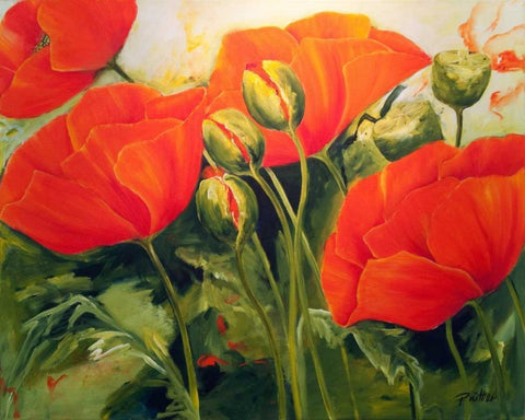 Mohnbluten III Black Ornate Wood Framed Art Print with Double Matting by Ruther, Petra