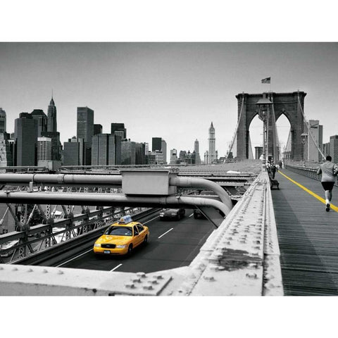 Yellow cab Gold Ornate Wood Framed Art Print with Double Matting by Reis, Thomas