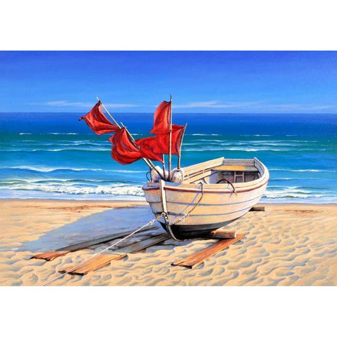 Small fishing boat Black Modern Wood Framed Art Print with Double Matting by Schneider, Sigur