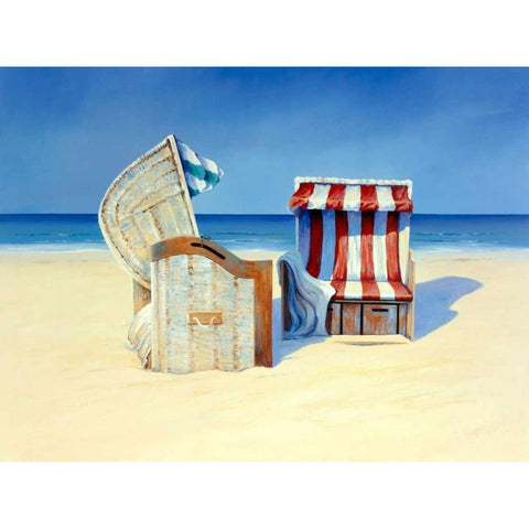 Beach Chairs II White Modern Wood Framed Art Print by Schneider, Sigur