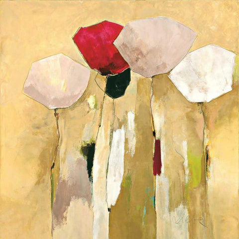 White flowers with red 1 White Modern Wood Framed Art Print by Strunk, Anne L.