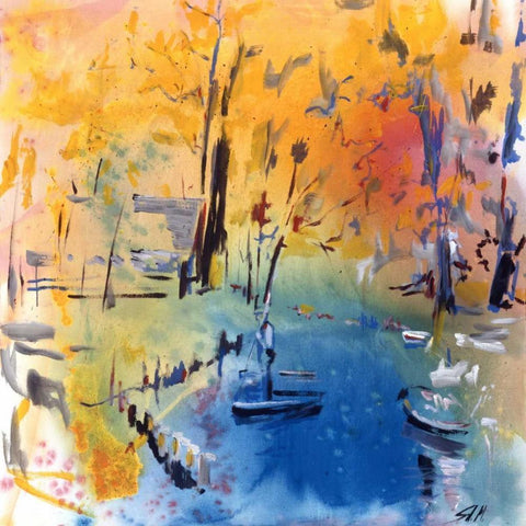 Landschaft mit Boot White Modern Wood Framed Art Print by Miteff, Stefan