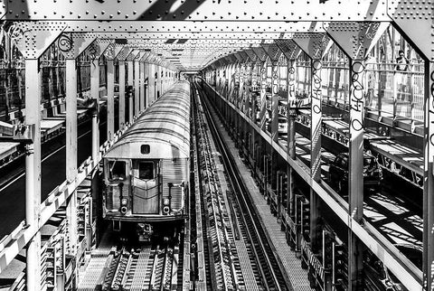 New York Train White Modern Wood Framed Art Print with Double Matting by Seifinger, Toby