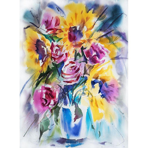 SonnenblumenstrauÃŸ Black Modern Wood Framed Art Print by Maier, Werner