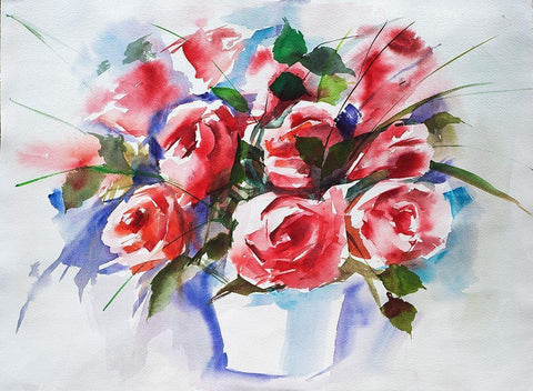 Rosenbouquet White Modern Wood Framed Art Print with Double Matting by Maier, Werner