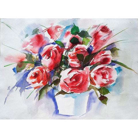 Rosenbouquet Black Modern Wood Framed Art Print with Double Matting by Maier, Werner