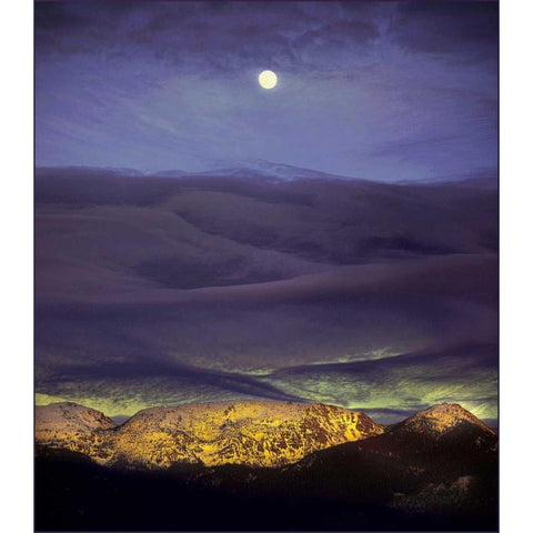 Montana Moon Rise Gold Ornate Wood Framed Art Print with Double Matting by Stalowy, John