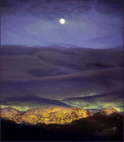 Montana Moon Rise White Modern Wood Framed Art Print with Double Matting by Stalowy, John