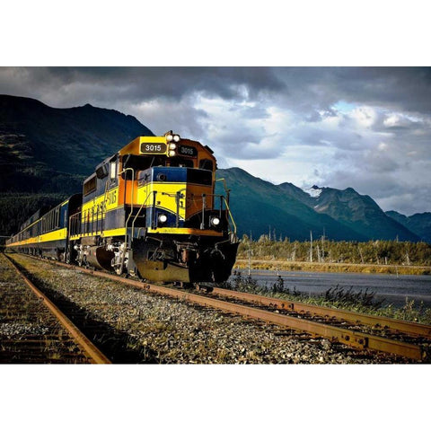 Train Engine Alaska White Modern Wood Framed Art Print by Stalowy, John