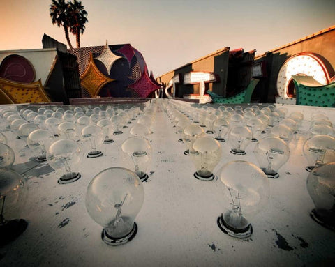 Light Bulbs White Modern Wood Framed Art Print with Double Matting by Stalowy, John