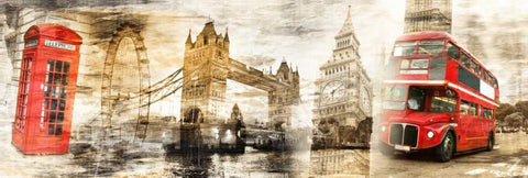 Collage London 01 Black Ornate Wood Framed Art Print with Double Matting by Adamsky