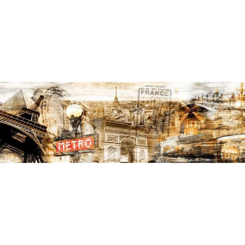 Collage Paris 01 Black Modern Wood Framed Art Print with Double Matting by Adamsky