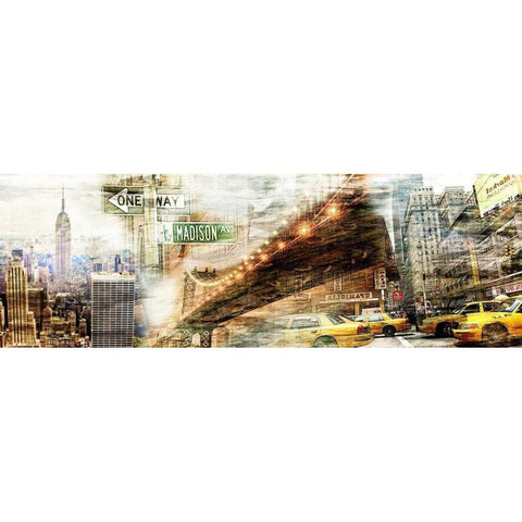 New York Collage 01 Gold Ornate Wood Framed Art Print with Double Matting by Adamsky