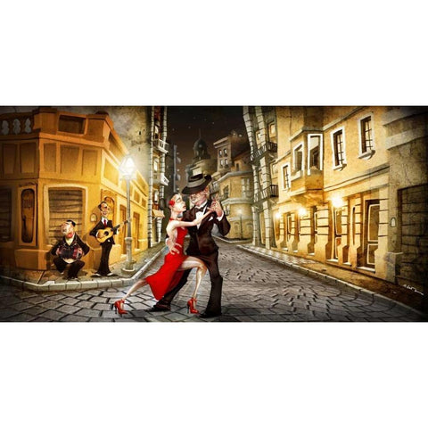 Tango in street White Modern Wood Framed Art Print by Alvez, A. - Perez, A.