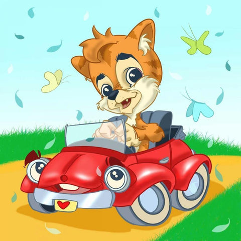 Kitten in the car White Modern Wood Framed Art Print by Alvez, A. - Perez, A.